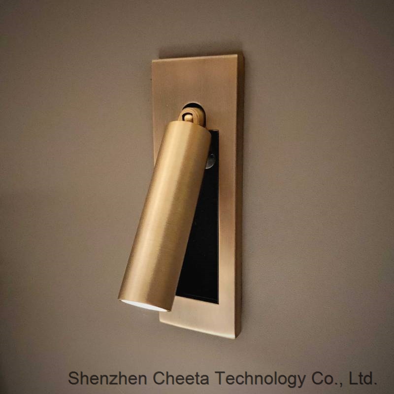 Zhongshan hotel design decor warm light gold modern decor led wall light with usb charging port
