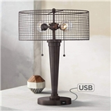 Foreign trade supply simple industrial style US regulations USB charging bronze hotel table lamp bed
