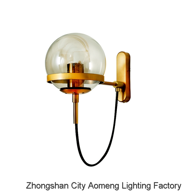 Wall lamp AOMENG Exclusive custom Glass Gold Color hotel bedside glass wall lamp lighting