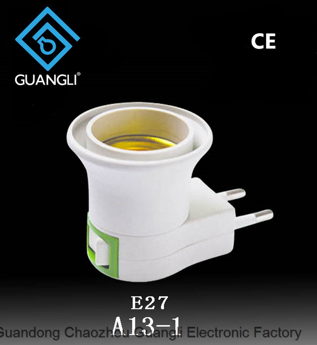 E27 EU plug Adapter socket Converter screw type corn lamp bulb electrical socket with switch A13-1