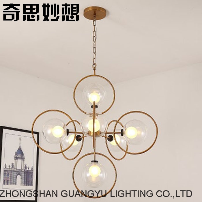 Nordic modern American ball glass chandelier artistic personality bronze pendant lamp living room