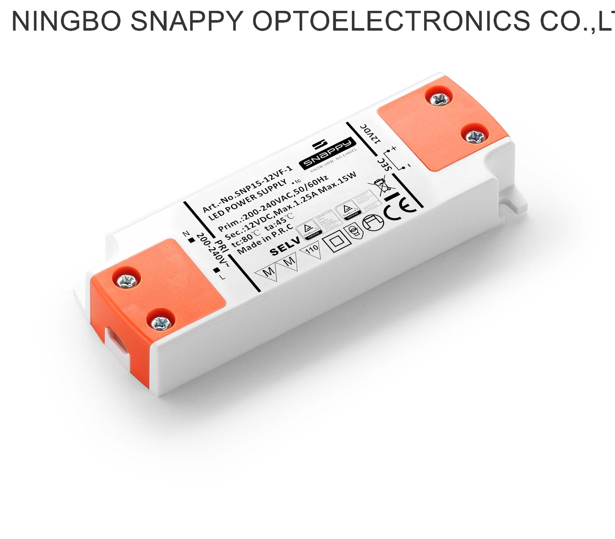 SNP15-12 24VF-1 Input voltage 200-240VAC 15W 12V 24V IP20 super slim thickness 16mm LED DRIVER