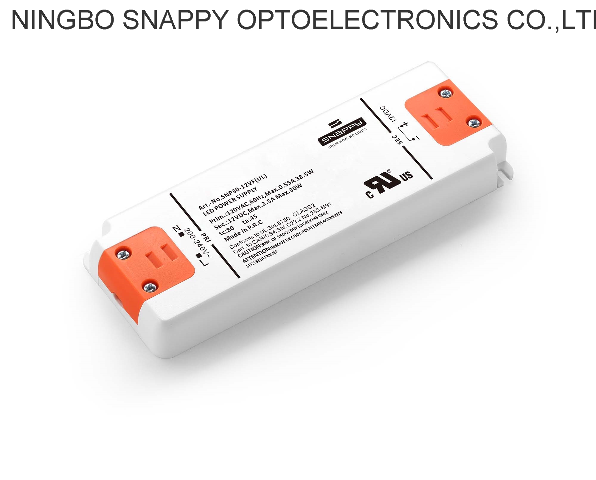 SNP30-12 24VF(UL) Input 108-132Vac 30w 12v24v 2.5A1.25A IP20 constant voltage LED Driver for USA mar