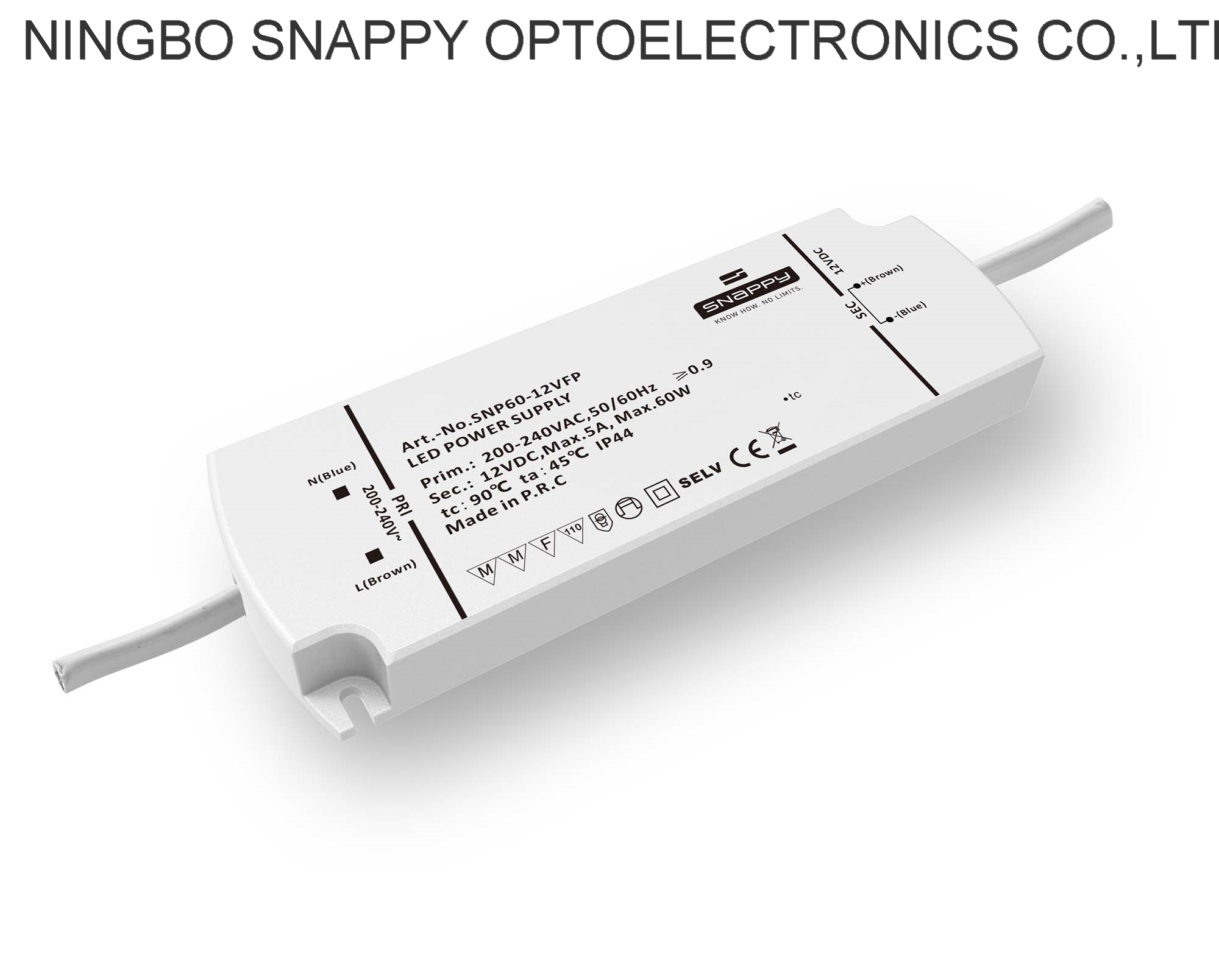 SNP60-VFP best seller 180-264VAC 60W 12V 24V IP44 waterproof constant voltage led Driver