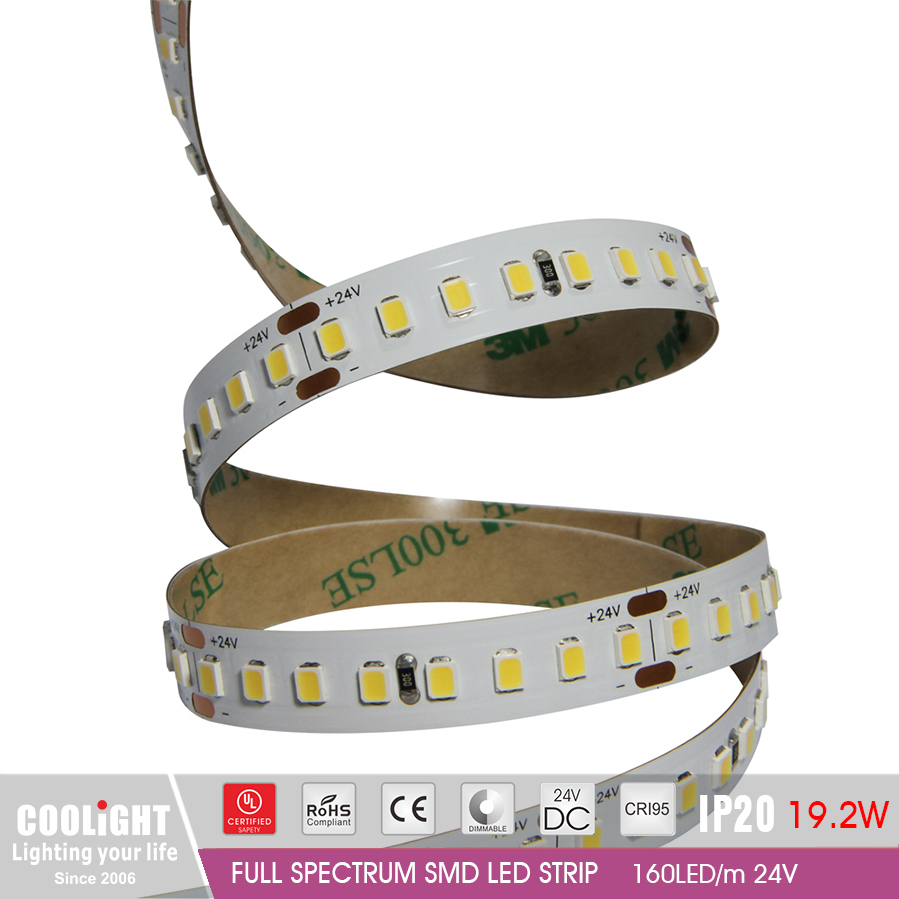 2835 LED Strip-160LED m 24V CRI95 R1-R1590 19.2W FULL SPECTRUM SMD LED STRIP