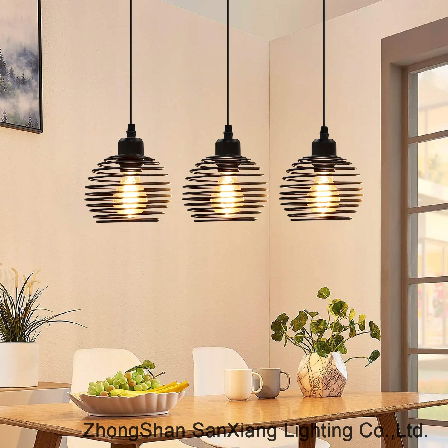 Vintage pendant lamp Black E27 pendant lamp in metal retro dining table lamp 3-flame - max. 25 Wat