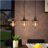 Vintage Pendant Lamp Black 3-Flame Cage Dining Table Lamp in Retro Look - 120cm Height Adjustable Ha