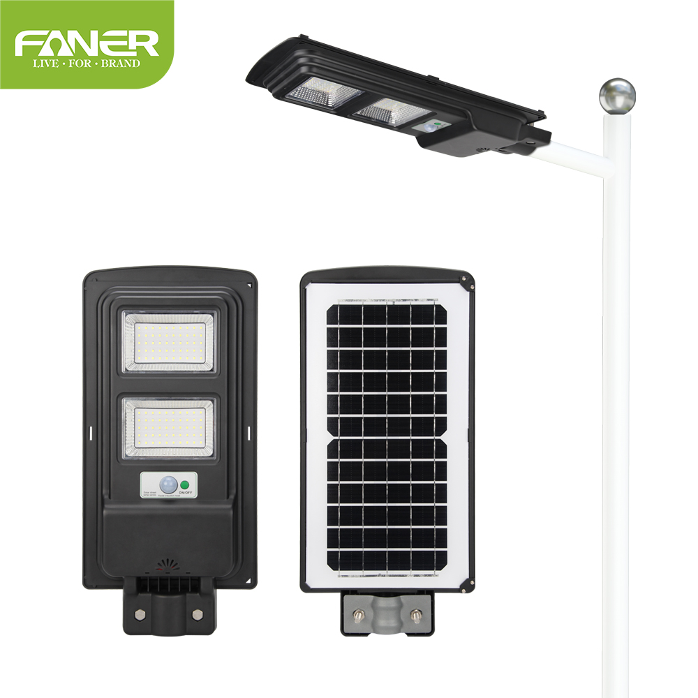 Faner wall light wall mount ip65 waterproof all in 1 30w 60w 100w solar street light with Sensor