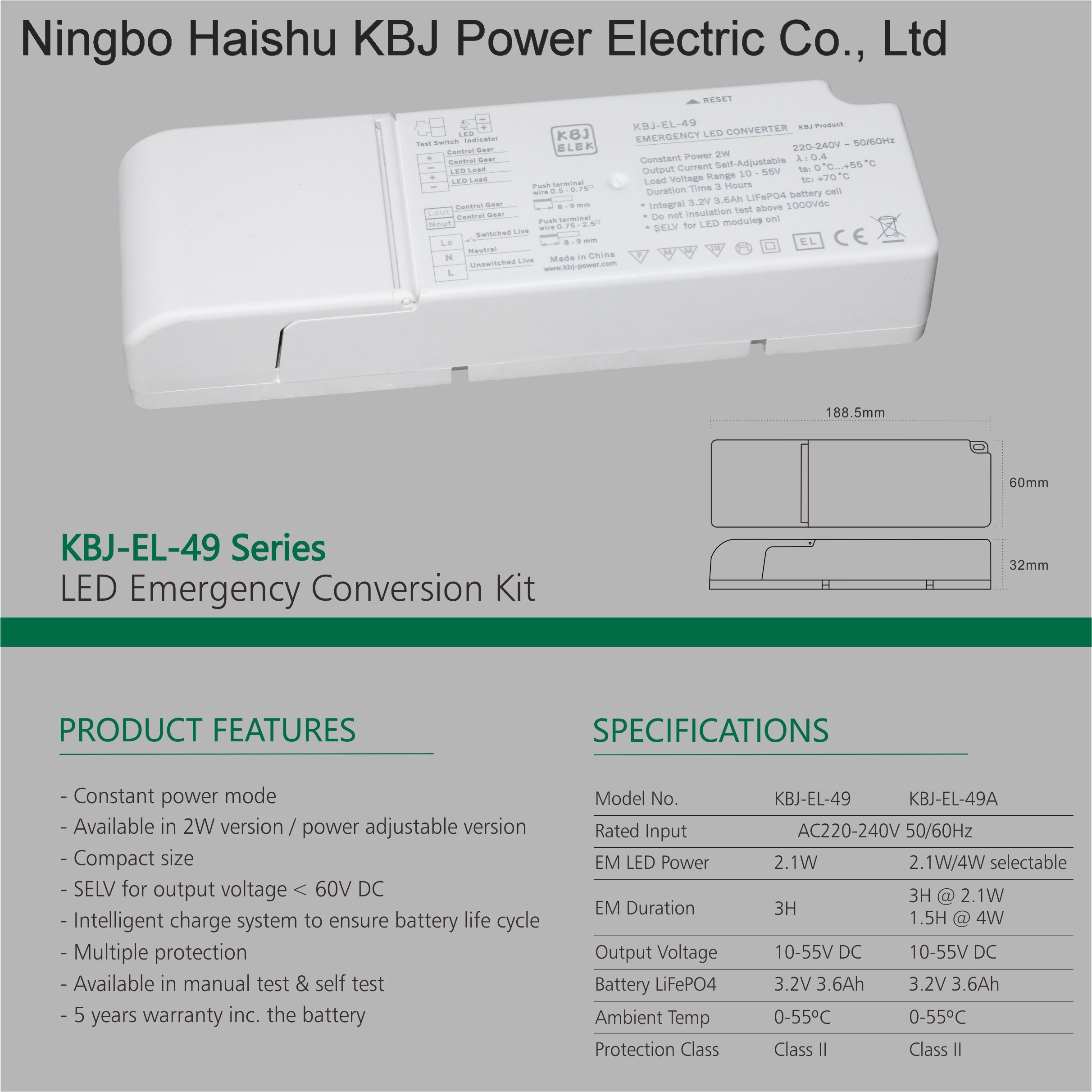 KBJ-EL-49 Emergency LED Conversion Kit