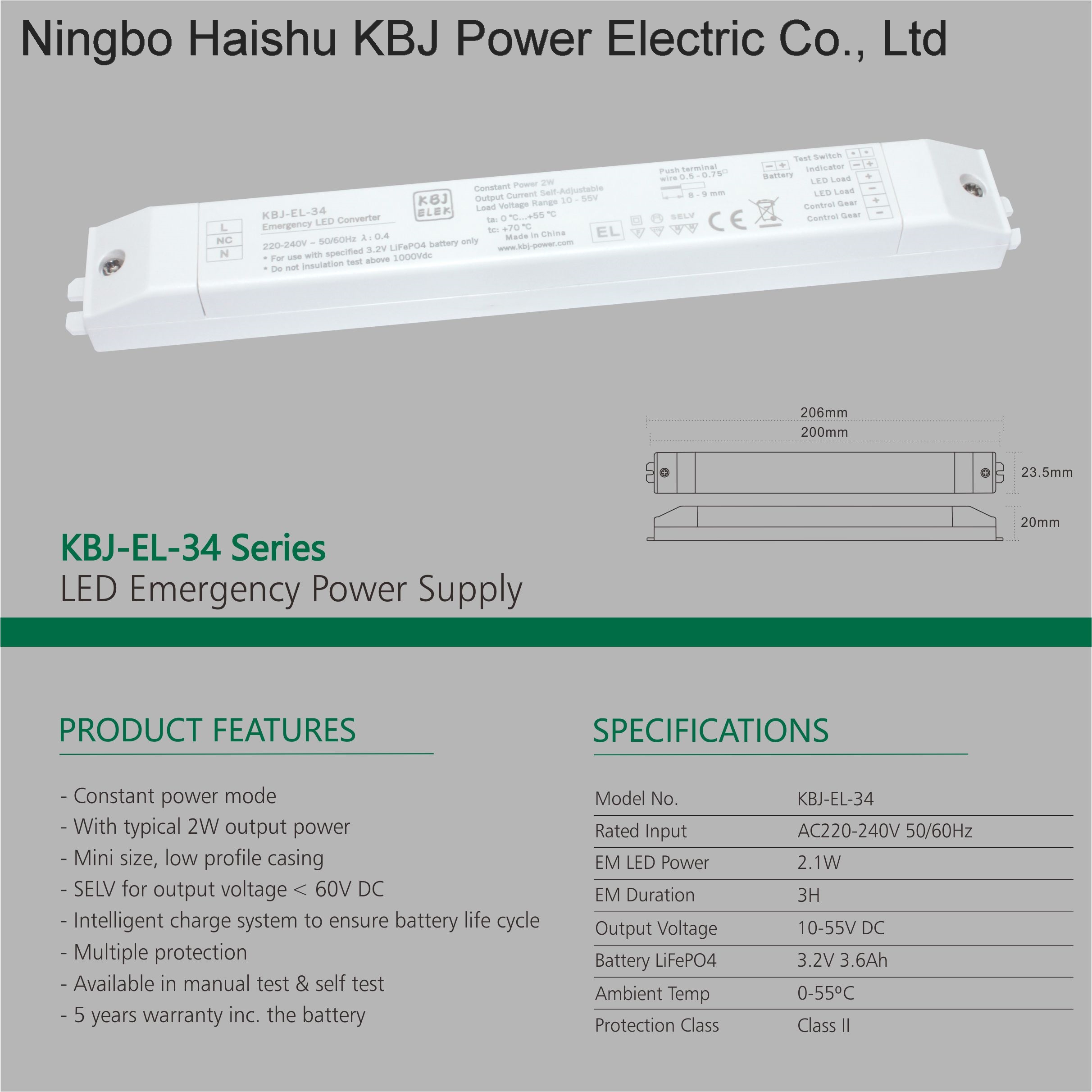 KBJ-EL-34 Mini Size LED Emergency Conversion Pack