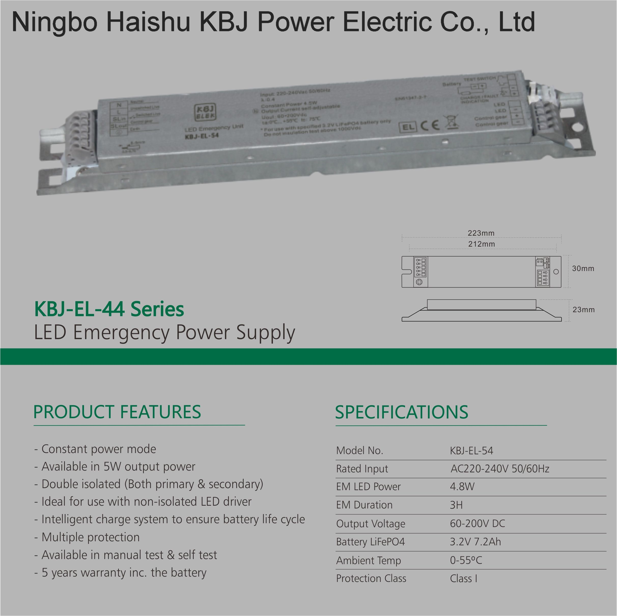 KBJ-EL-54 Double isolated Emergency LED Power Supply