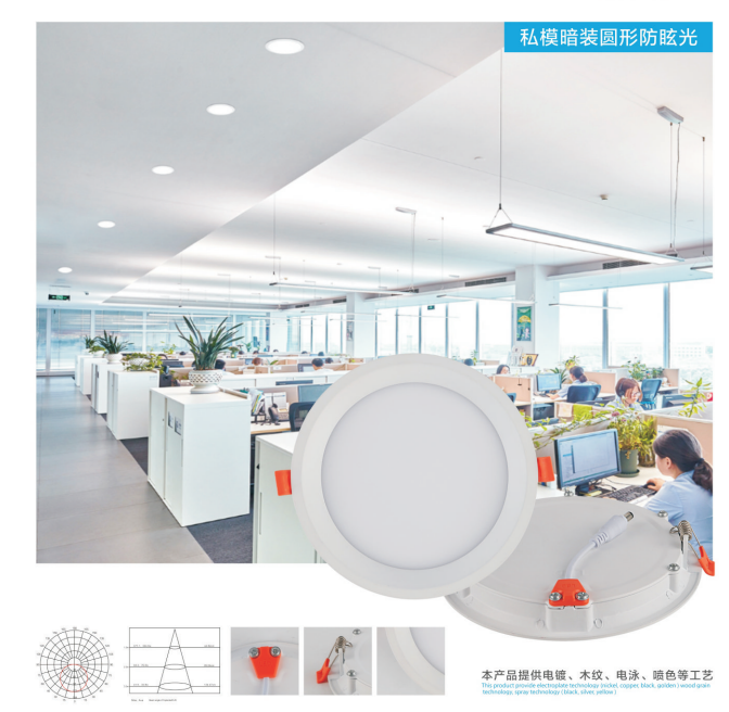 Private mold concealed round anti-glare panel lamp