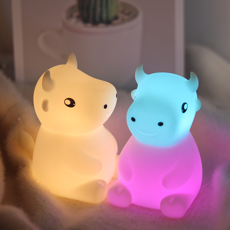 Cute Baby Night Light Room Decor USB Rechargeable Soft Cow Silicone Nursery Light for Bedroom