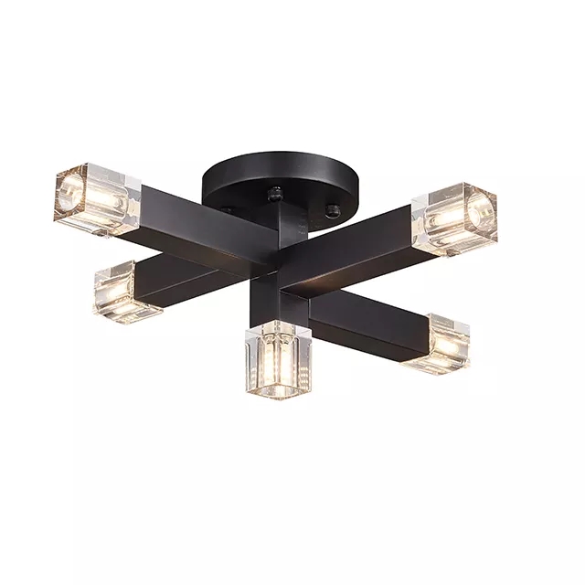 New Design 5 Heads Matte Black Indoor Fancy Led Crystal Ceiling Lights For Home