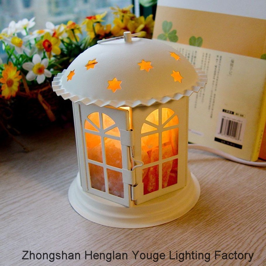 Natural health preserving crystal salt lamp iron art black and white telephone booth gift Himalayan