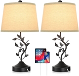 3-Way Dimmable Touch Table Lamps for Living Room Set of 2 Traditional Lights for Bedroom with 2 USB