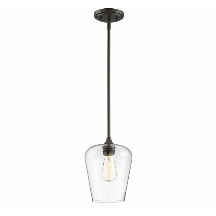 Modern Industrial Pendant Lighting Shade Rustic Farmhouse Lamp with Handblown Clear Seeded Glass LED