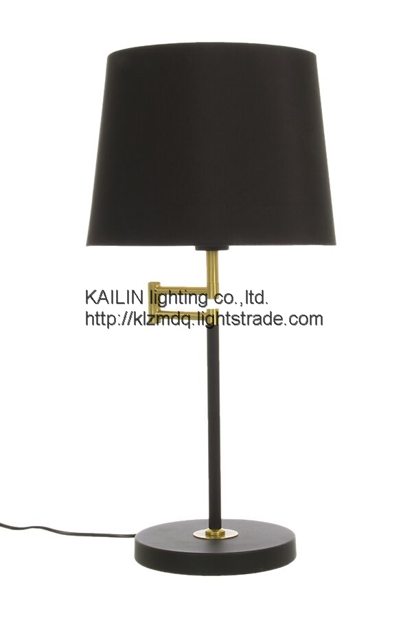 black lacquered metal brass details swivel arm textile shade table lamp