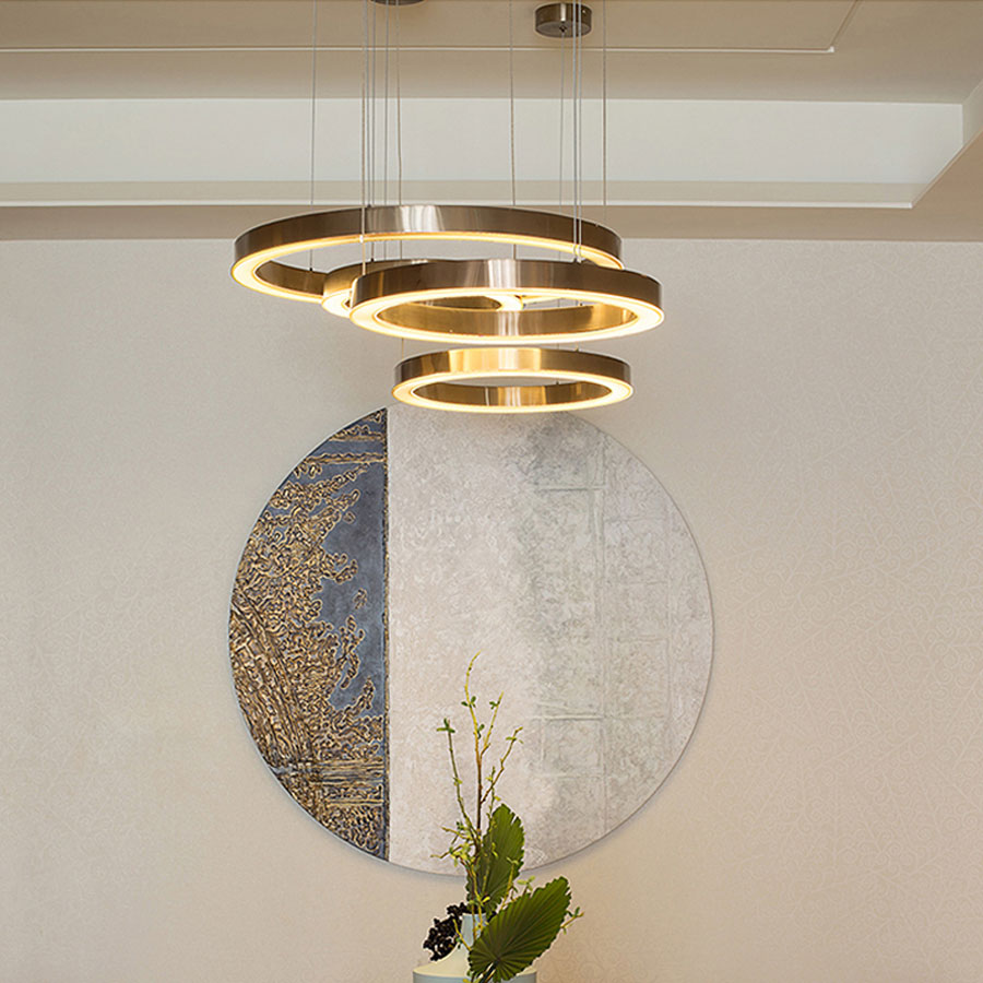 Modern 3 rings pendant lights for Modern hotel customize size decorative gold circle led chandelier