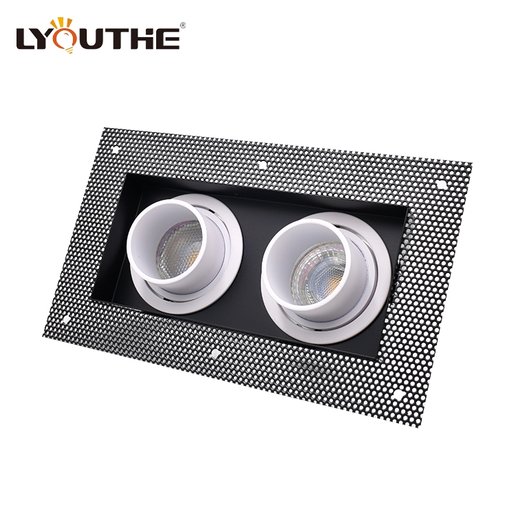 Double Head Square Ceiling Recessed Anti Glare Down Light Frame COB LED Mr16 Black Gu10 Trimless Rec