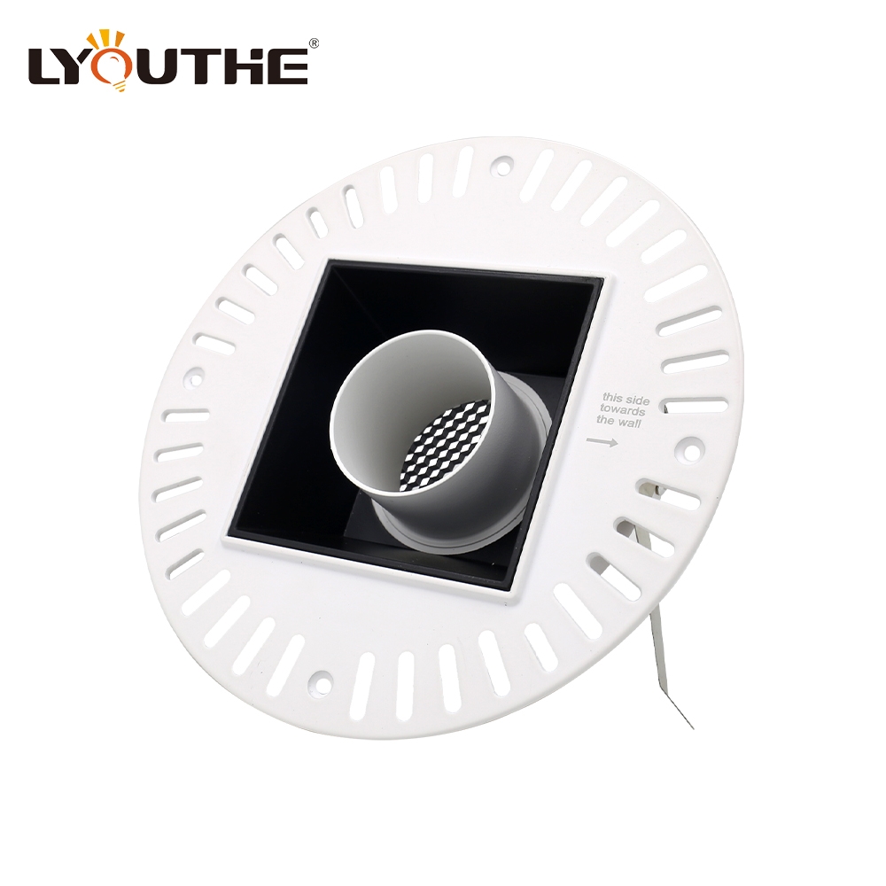 Square aluminum alloy anti glare recessed spotlights 360 degree adjustable trimless down light fixtu