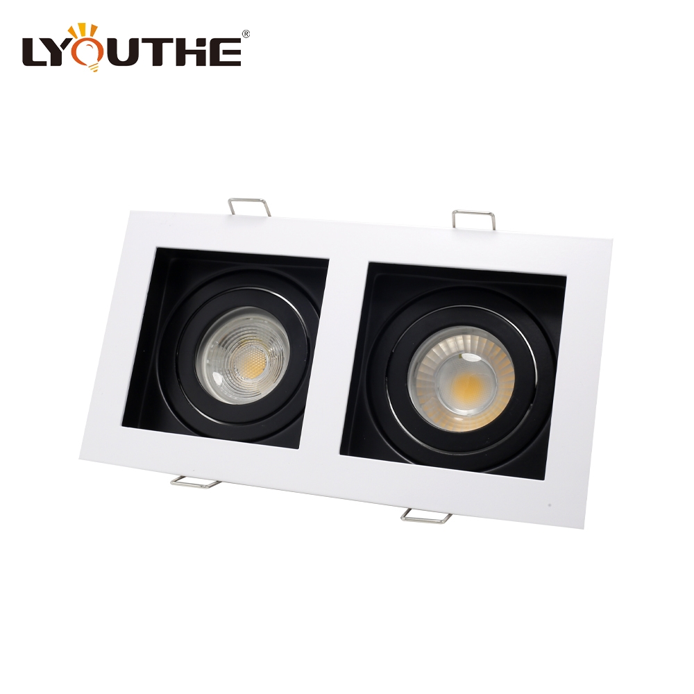 Die casting aluminum GU10 MR16 recessed grille spotlight square twin head downlights housing for off