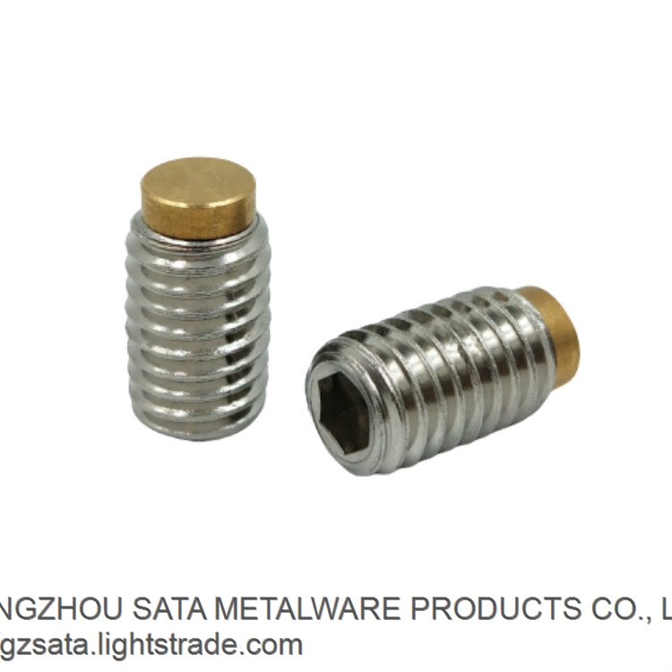 Stainless steel hexagon socket thrust screws with brass pad