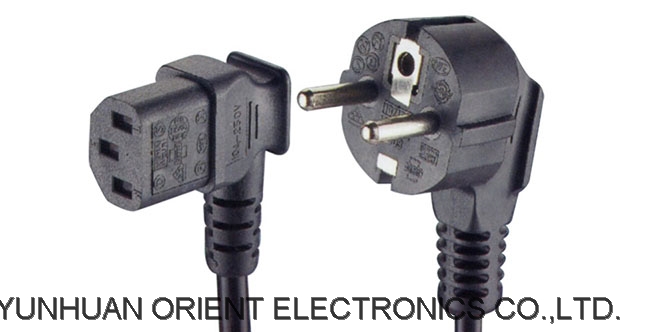 VDE Approval Euro 3 Prong Right Angle Power Cord To Iec C13 Extension Cord