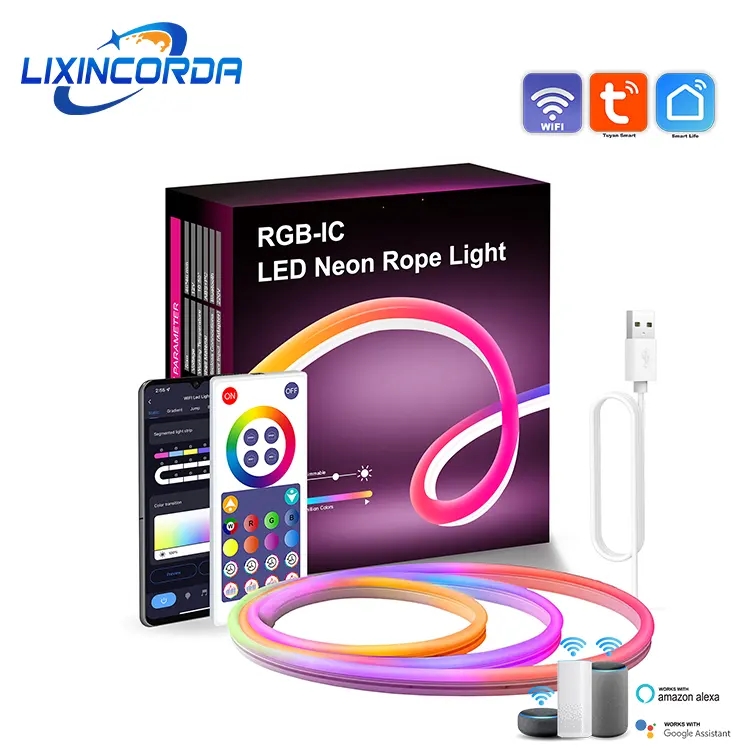 RGB+IC LED Neon Rope Light with Music Sync Smart App 16 Million DIY Colors Works with Alexa Google A