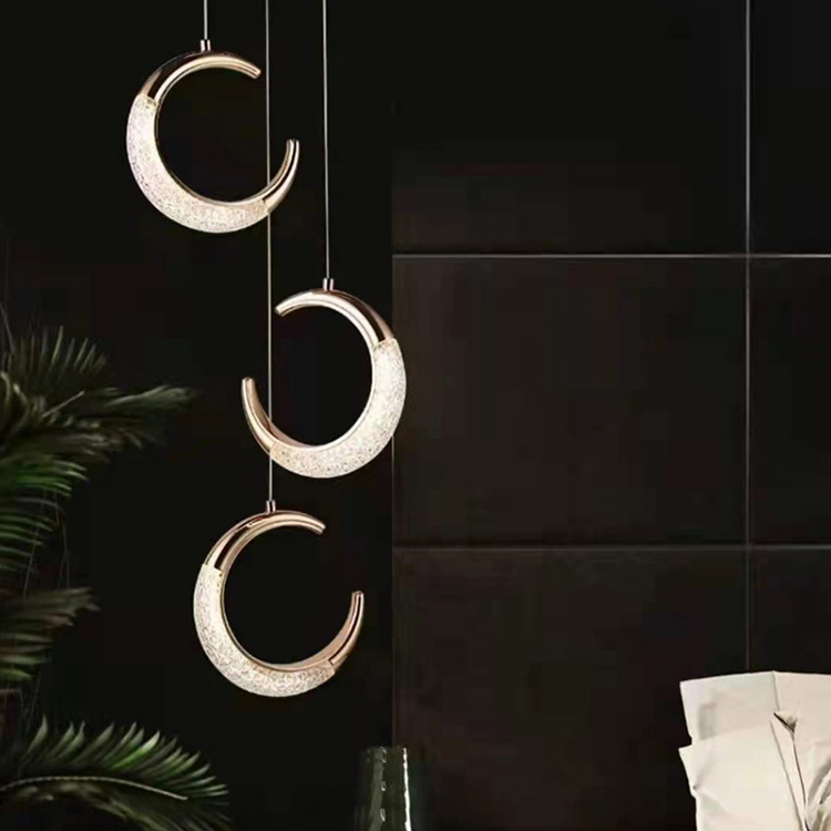 Tpstar Lighting Creative and minimalist LED moon shaped chandelier restaurant acrylic gold lamp