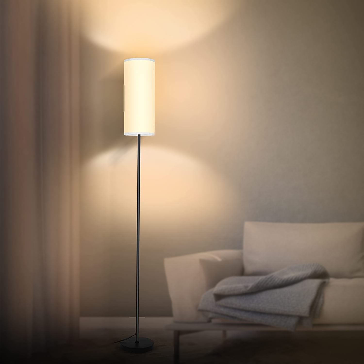 Natural floor lamp with fbric shade