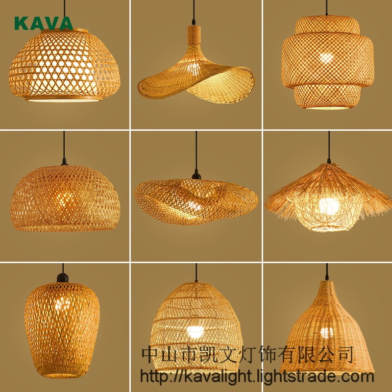KAVA Lighting Rattan Chandelier Light Home Decor Bamboo Pendant Lamp 200512-1P-600
