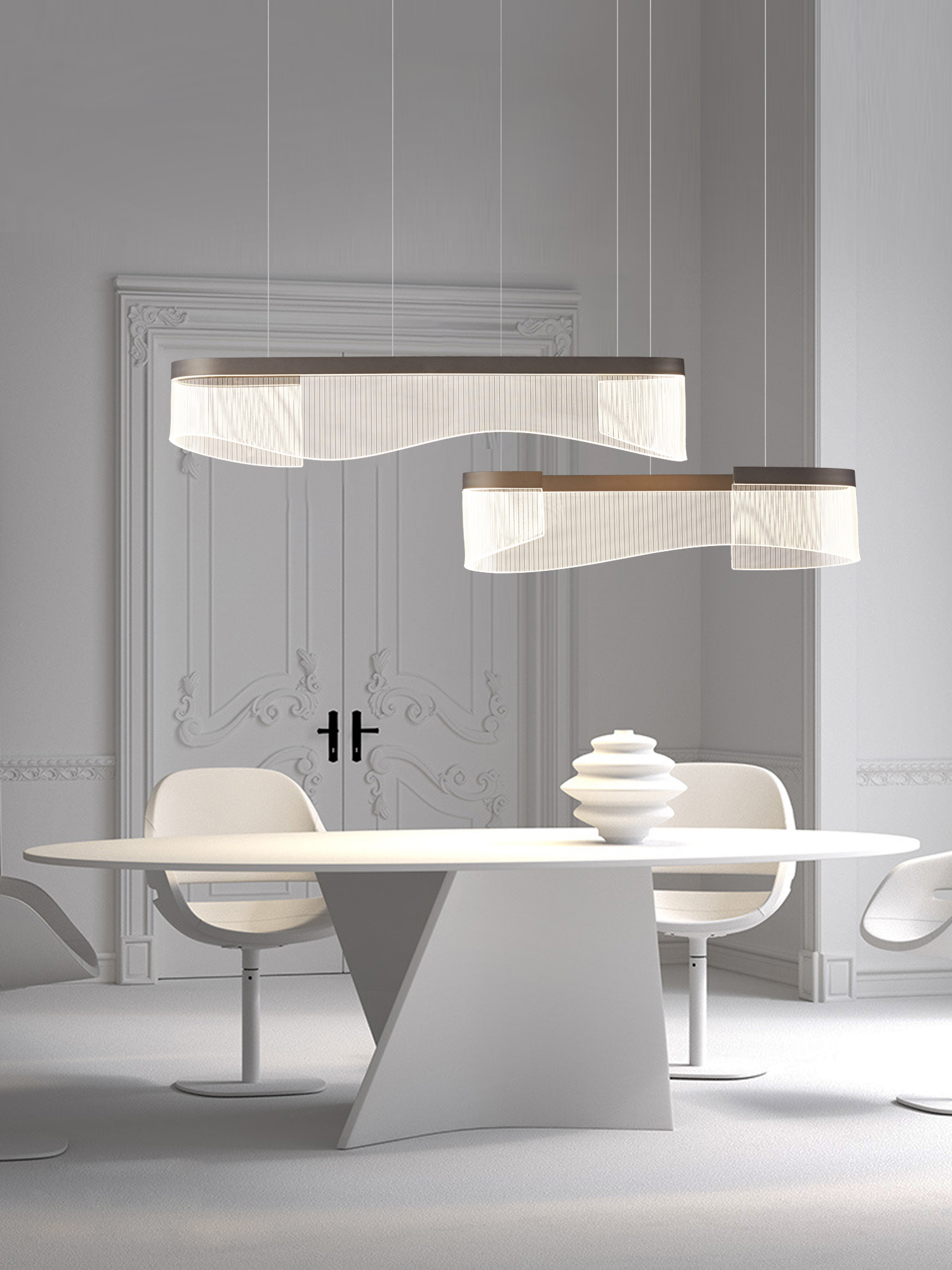 New restaurant strip chandelier designer simple Nordic exhibition hall bar