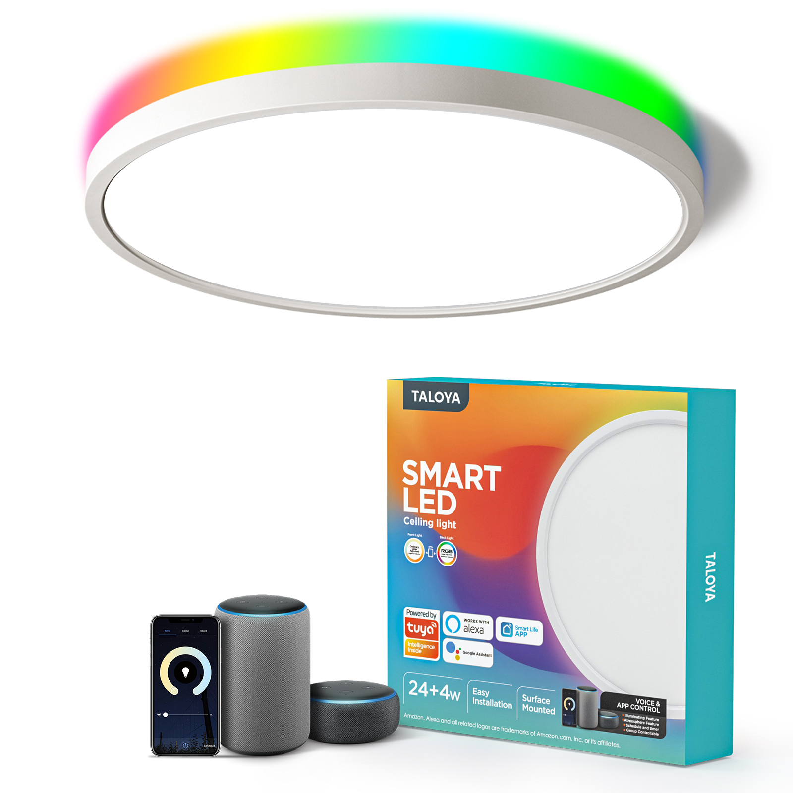 Smart Control Round LED Ceiling Light APP and Remote Control Work with Ph Alexa Google assistant