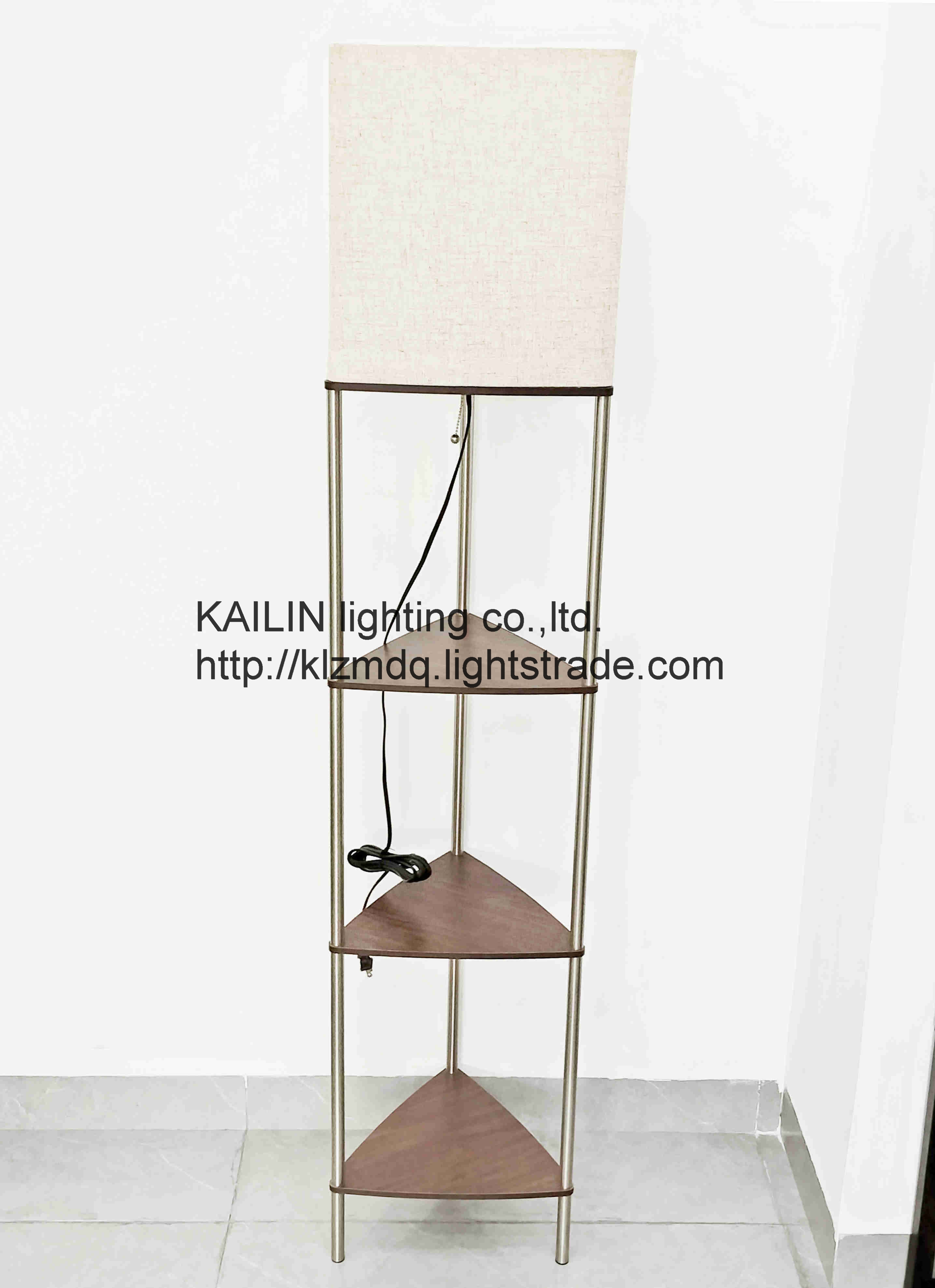 Tri-angle shelf floor lamp with fabric shade and led blub
