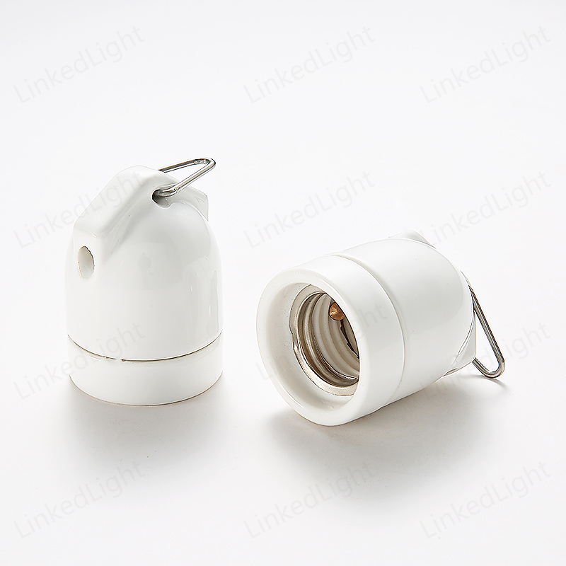 E27 White Porcelain Bulb Base Ceramic Lamp Holder