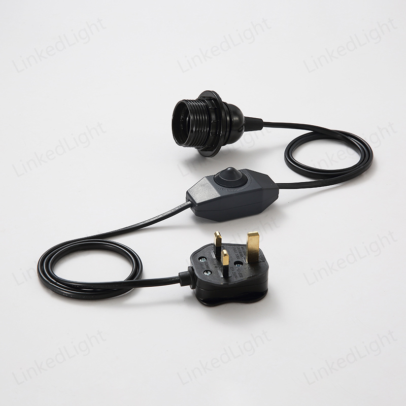 UK Plug Light Base Cable Cord Set with E27 Socket and Switch