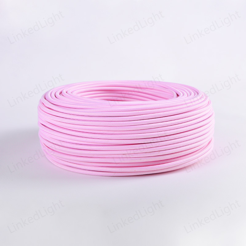 Light Pink 3 Core Round Woven Textile Braided Wire