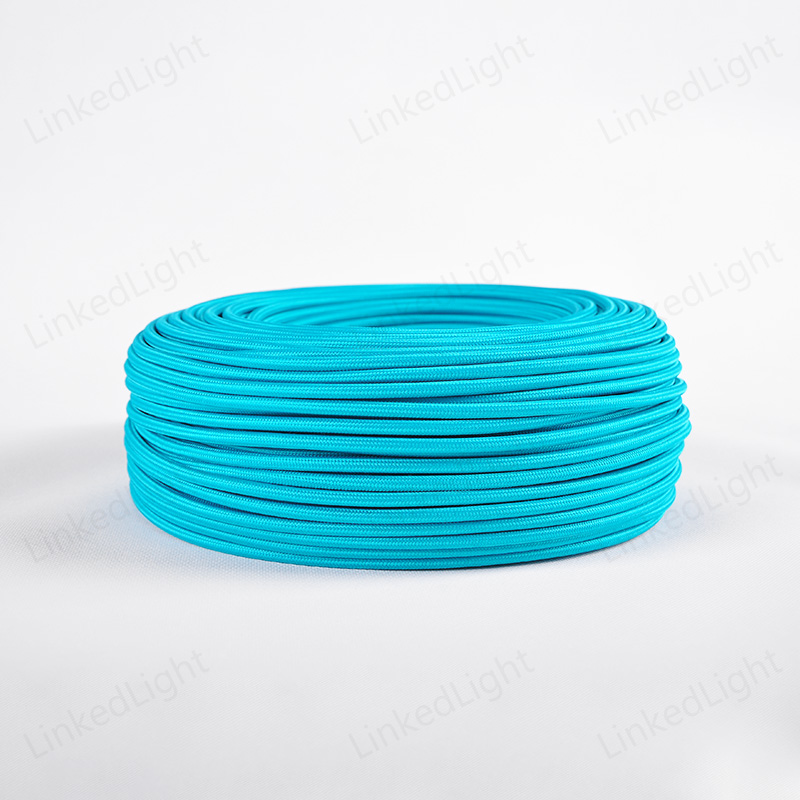 Teal 2 Core Round Knitting Braided Fabric Power Wire