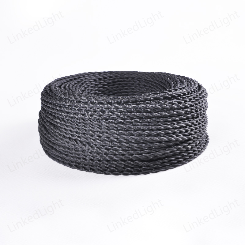 Black 2 Core Weaving Fabric Knitted Twisted Cable