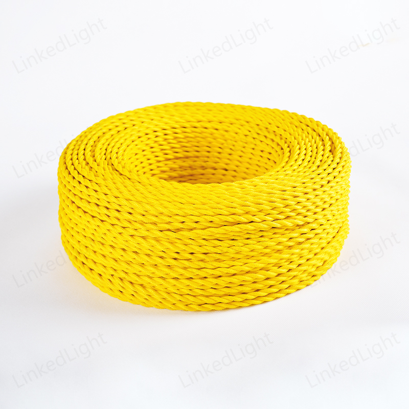 Yellow VDE Cotton Cloth Textile Braided Twisted Cable