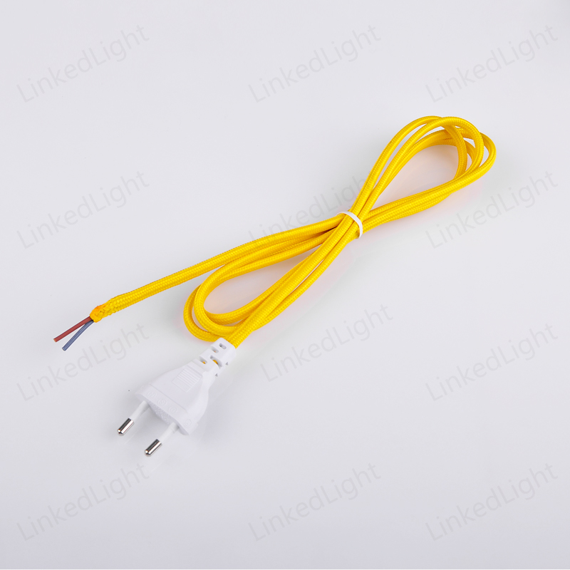Yellow EU 2 Pin VDE Plug with Fabric Cable
