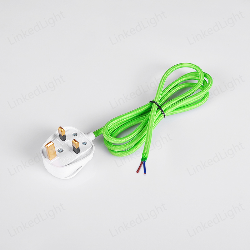 Green UK Power BS Plug with Fabric Wire Cord