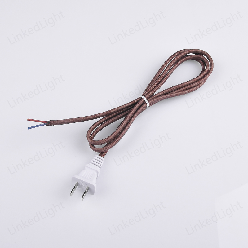 Dark Brown CCC Plug with Textile Fabric Cable Wire Cord