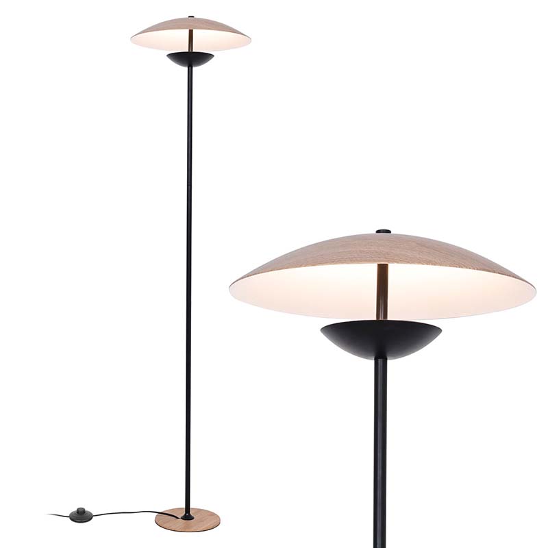 LED floor lamp with wooden shade