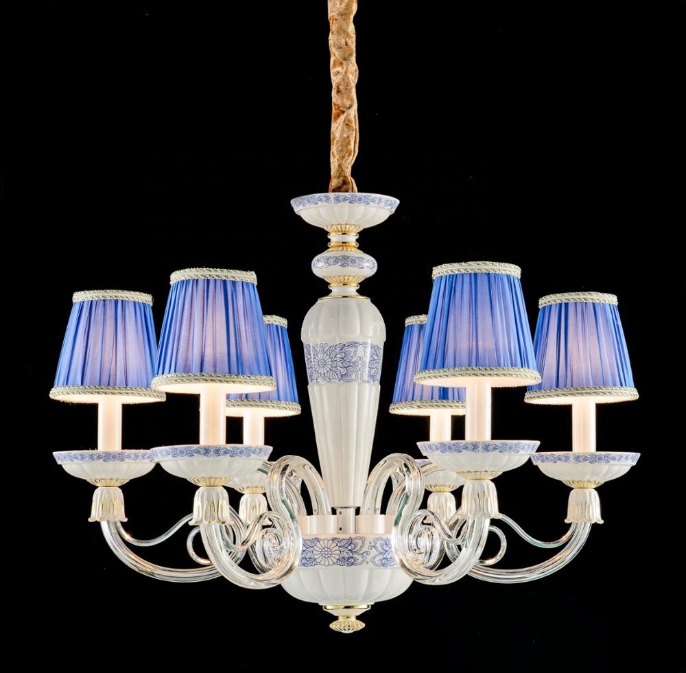2023 ceramics blue hanging lights home Transitional modern k9 crystal chandelier
