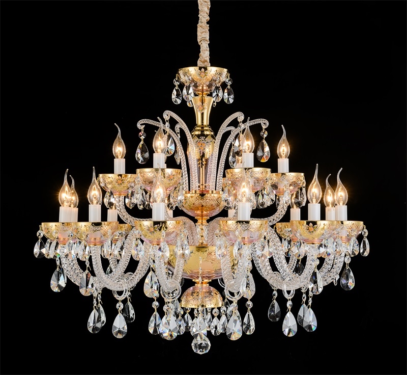 Luxurious Hotel Crystal Pendant 18 Lights Clear Chandelier