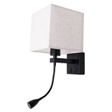 Hotel fabric wall lamp with mini gooseneck spotlight with switch wall lighting