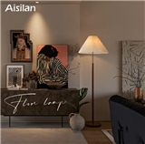 Aisilan Simple light luxury wood brass cylinder bedroom living room fishing LED floor lamp