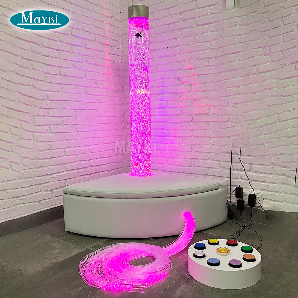 Educational corner platform with LED water bubble tube and fiber optic light for sensory room